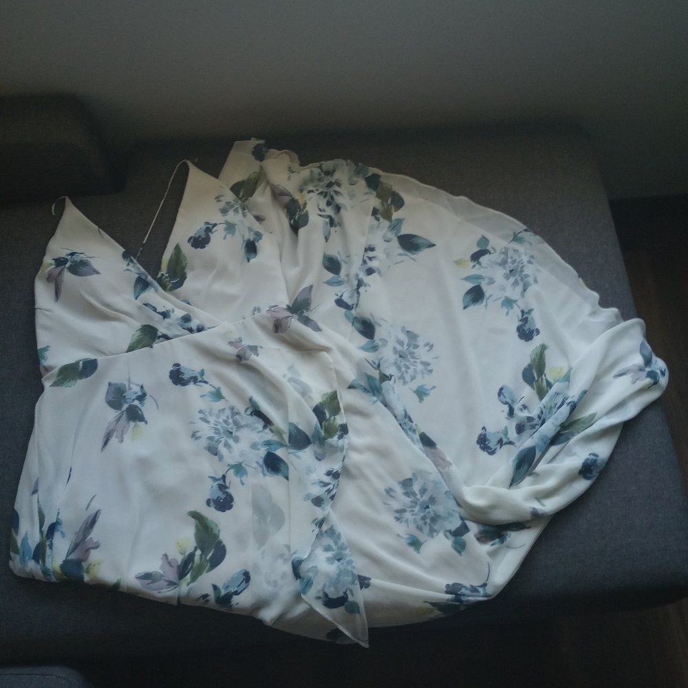 Jenny Yoo x BHLDN Anthropologie Farrah Blue Green Floral White Maxi Hi-Low Dress